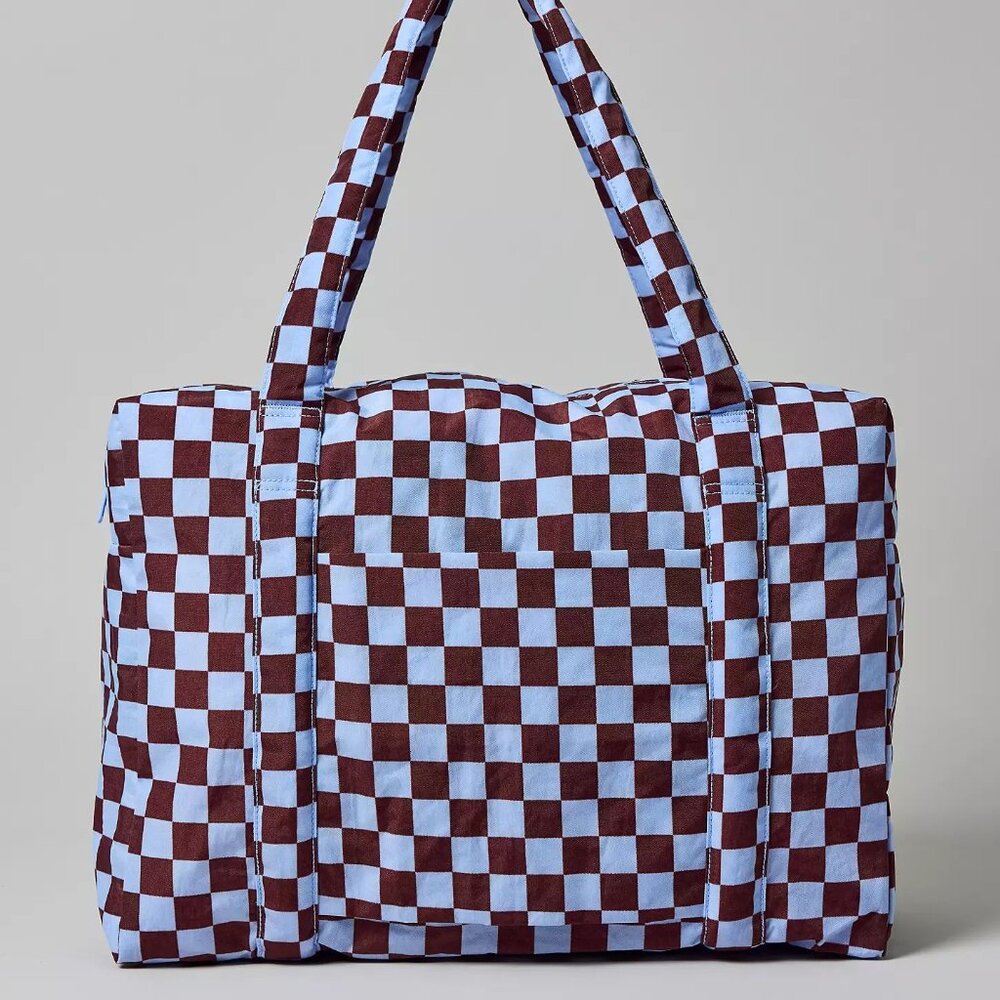 NWT Baggu Cloud Regular Carry-on - Brown Blue Check - Picture 3 of 7